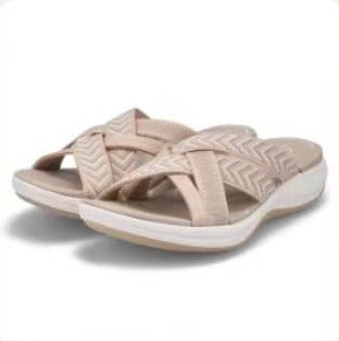 Women's Shoes Summer Slope Heel Fly Weave Cross Over Sandals European and American Large Round Toe Slippers Women