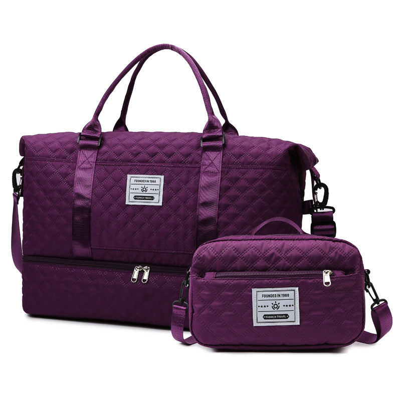 Checkered Dry-Wet Separation Sports Tote Bag Yoga Fitness Bag Large Capacity Shoe Compartment Travel Bag