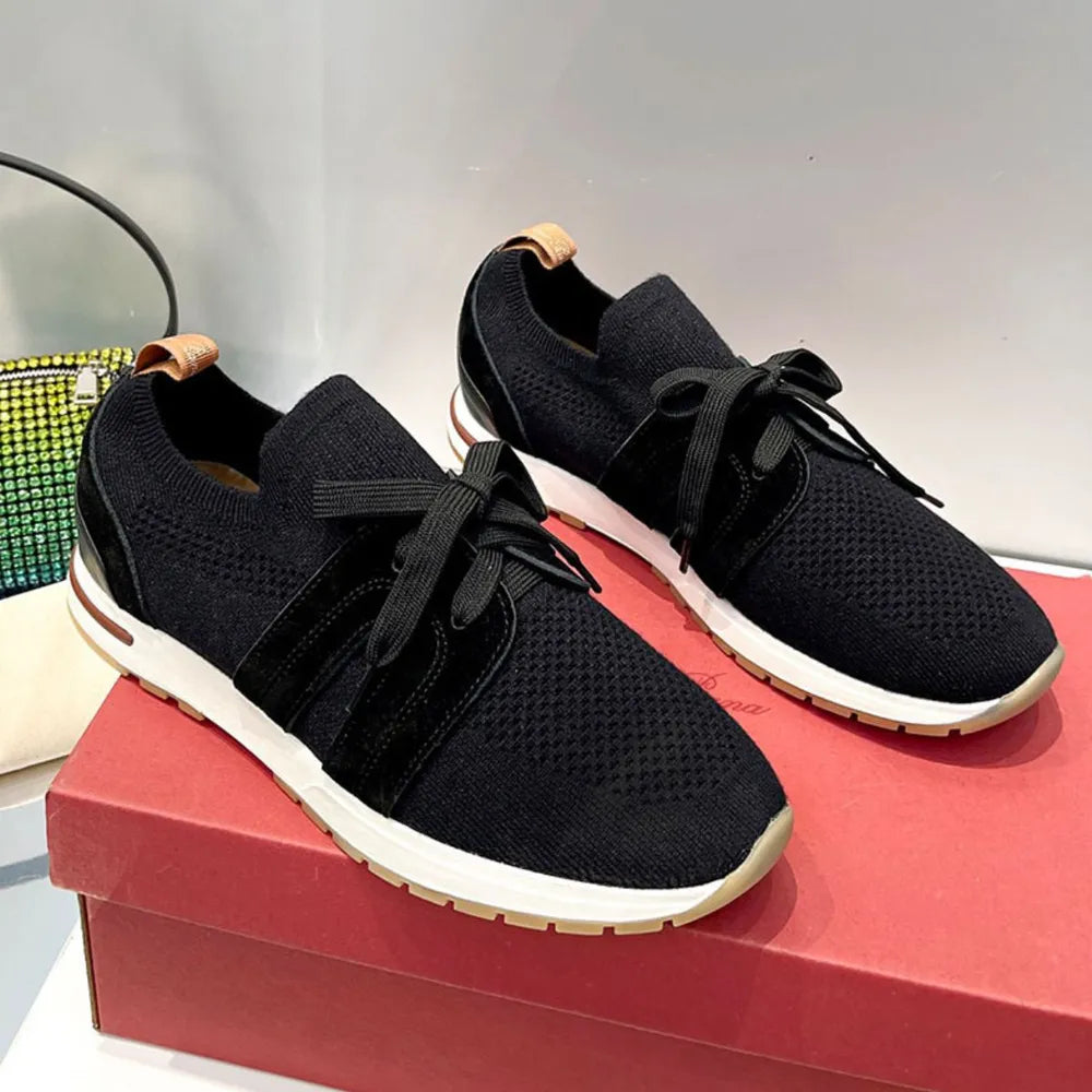 Sports shoes with lace up fly weave breathable casual thick soled shoes