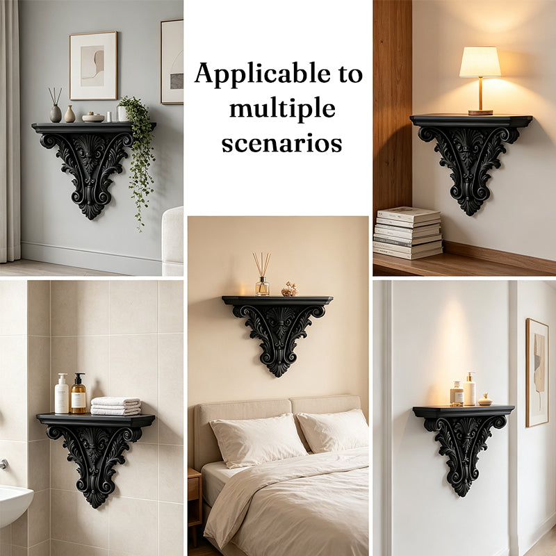 B***3D Printed Gothic Floating Shelf, Creative Carved Wall Decor, Retro Plant Display Stand for Living Room & Indoor Decor