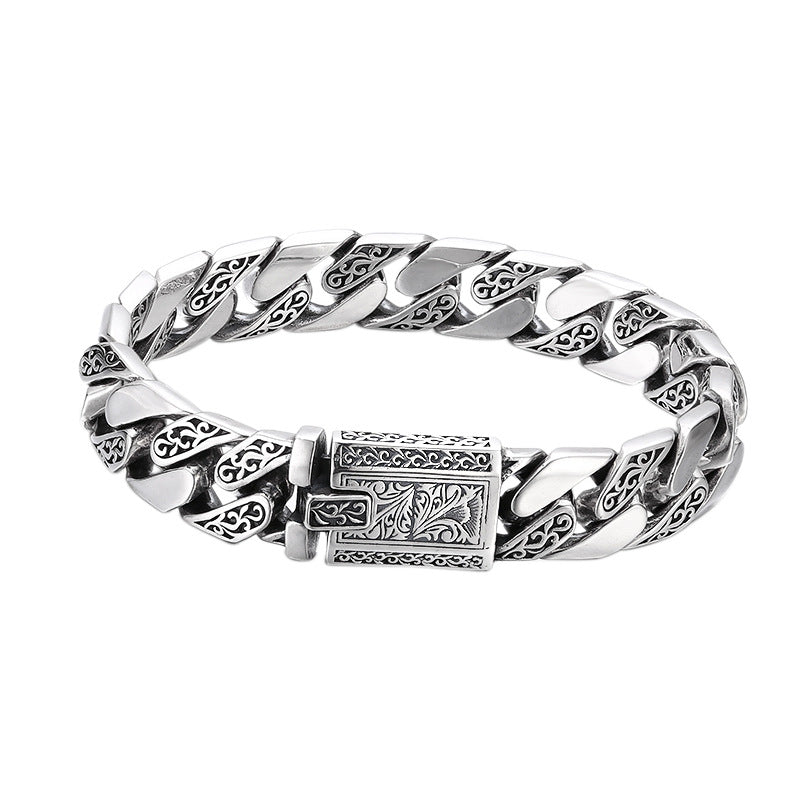 Silver Bracelet Pattern Cuban Link Thick Men's Thai Silver Vintage Oxidized Jewelry