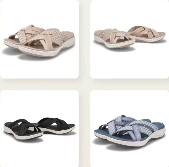 Women's Shoes Summer Slope Heel Fly Weave Cross Over Sandals European and American Large Round Toe Slippers Women