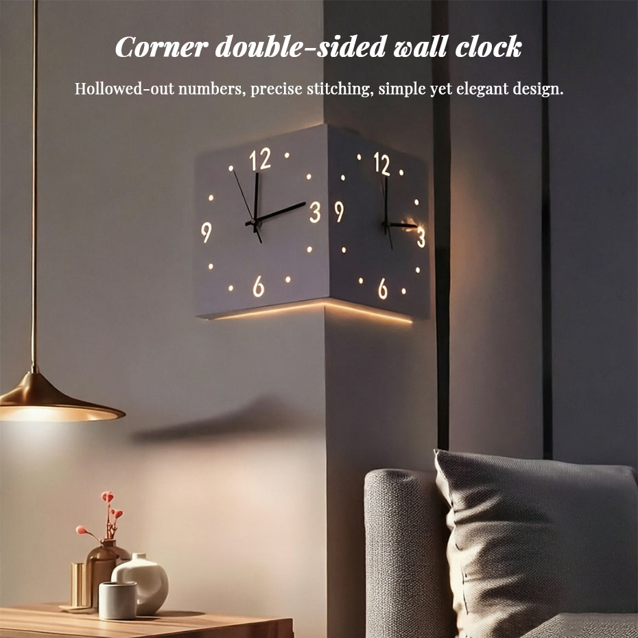 Nordic Dual‑Glow Corner Clock, Silent LED Wall Clock, Modern Minimalist Home Decor for Living Room Bedroom