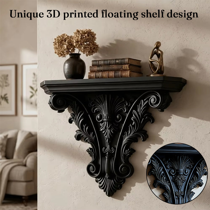 B***3D Printed Gothic Floating Shelf, Creative Carved Wall Decor, Retro Plant Display Stand for Living Room & Indoor Decor